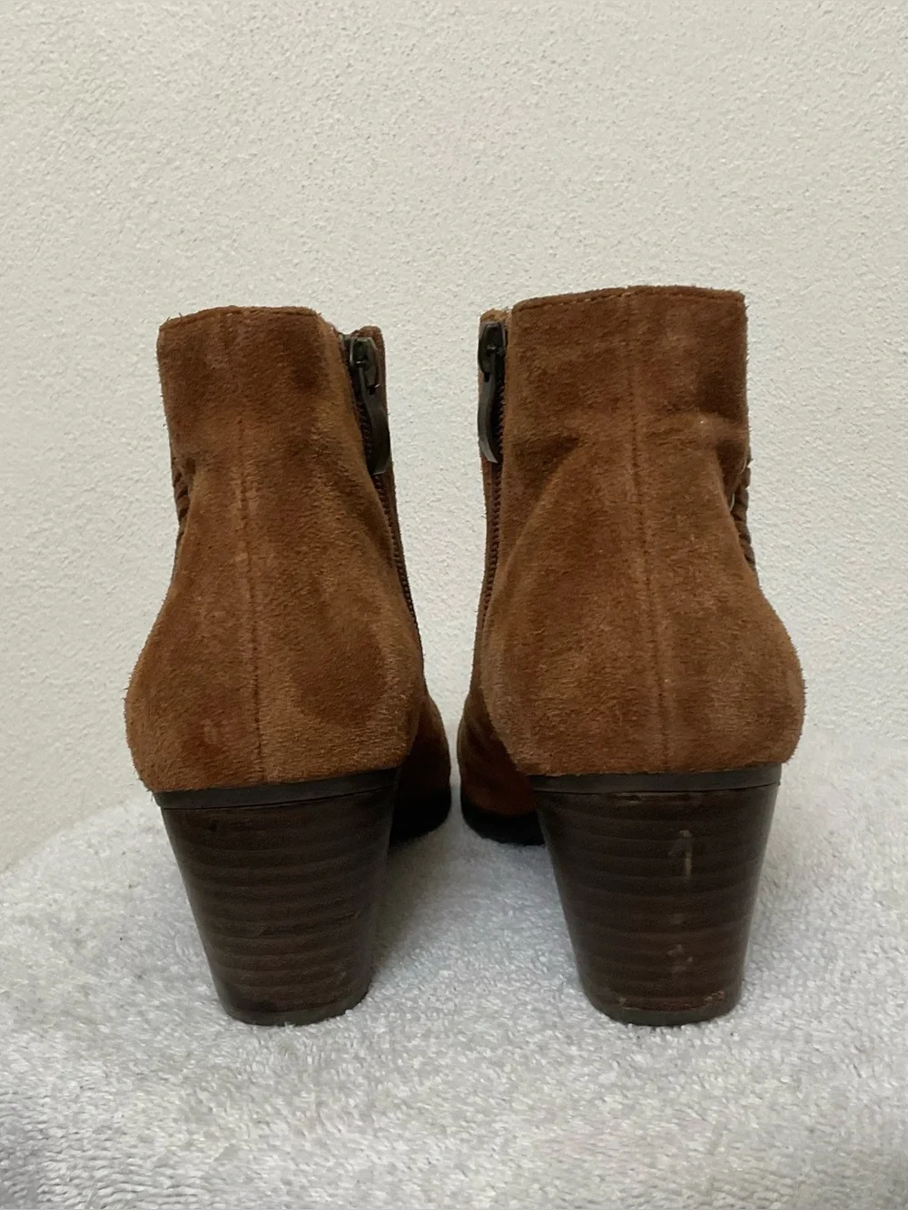 Franco Fortini Nicolette Brown Suede Ankle Booties Size 8 Zip Close Western